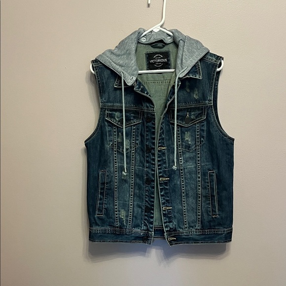 Victorious Other - Victorious Blue Denim Vest with Removable Gray Hood